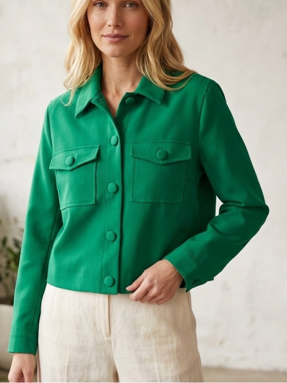 Nicole Miller Emerald Green Cropped Button Jacket